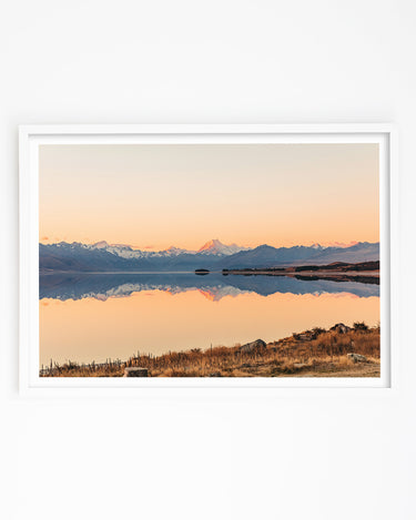 art print of Mt Cook with the calm waters of Lake Pukaki in the foreground