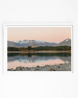 Lake Tekapo Art print with snowy mountains in the background